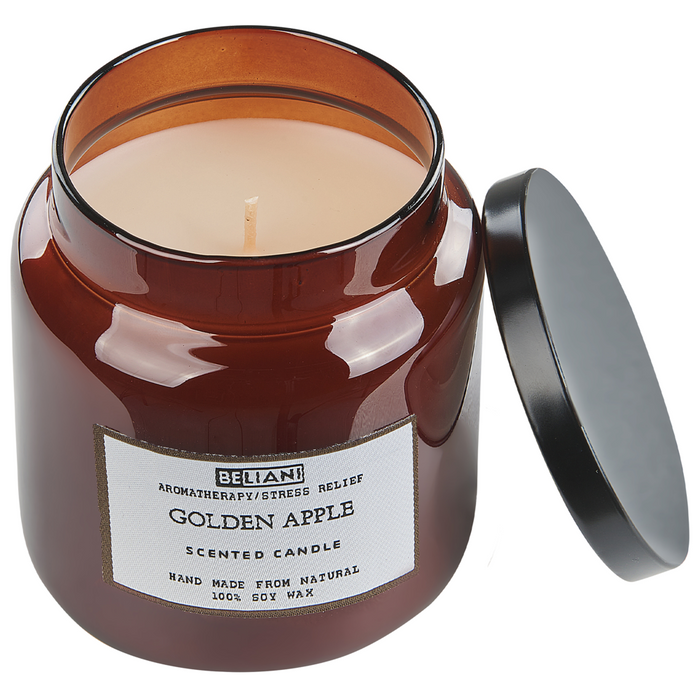 Set di 2 candele profumate multicolore 100% cera di soia stoppino di cotone vetro alimentare fragranza fresca mela dorata/pelle