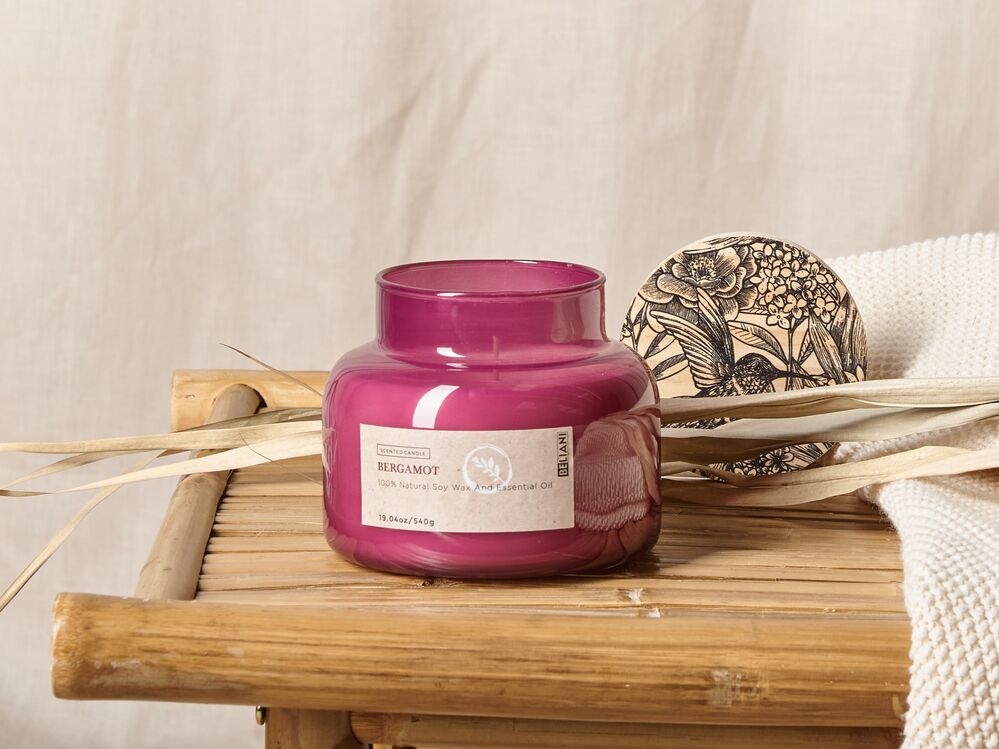 Candela profumata 100% cera di soia Stoppino di cotone Vetro Fragranza fresca Frutta Bergamotto