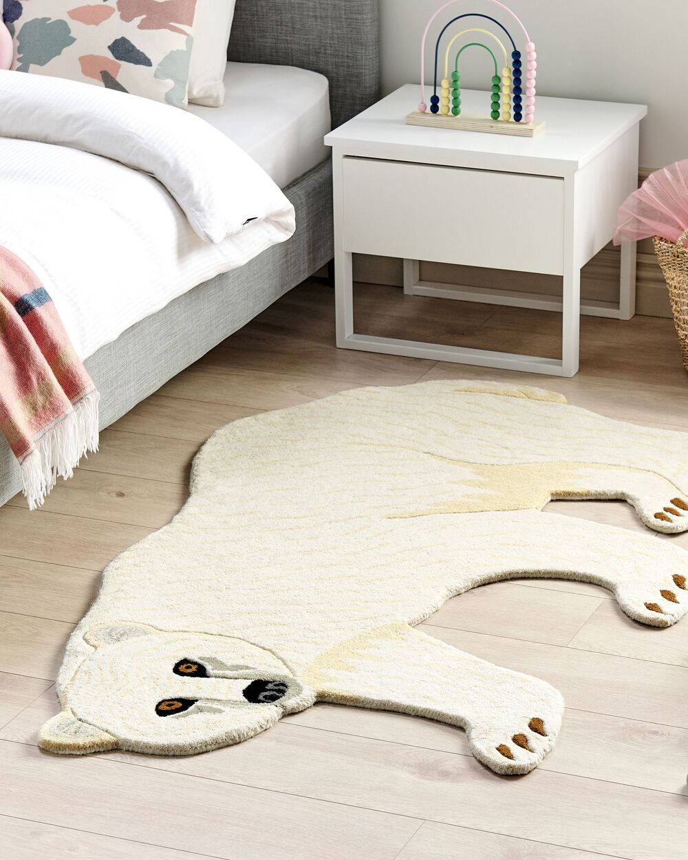 Tappeto per bambini in lana bianca con fondo in cotone 100 x 160 cm Tappeto per la stanza dei giochi con stampa di orsi polari per la camera dei bambini.