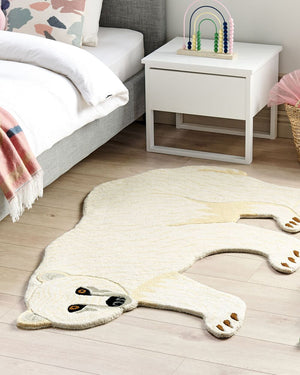 Tappeto per bambini in lana bianca con fondo in cotone 100 x 160 cm Tappeto per la stanza dei giochi con stampa di orsi polari per la camera dei bambini.