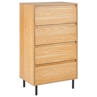 Cassettiera in legno chiaro metallo gambe nere 60 x 40 x 104 cm con 4 cassetti soggiorno camera da letto corridoio mobile contenitore stile scandinavo