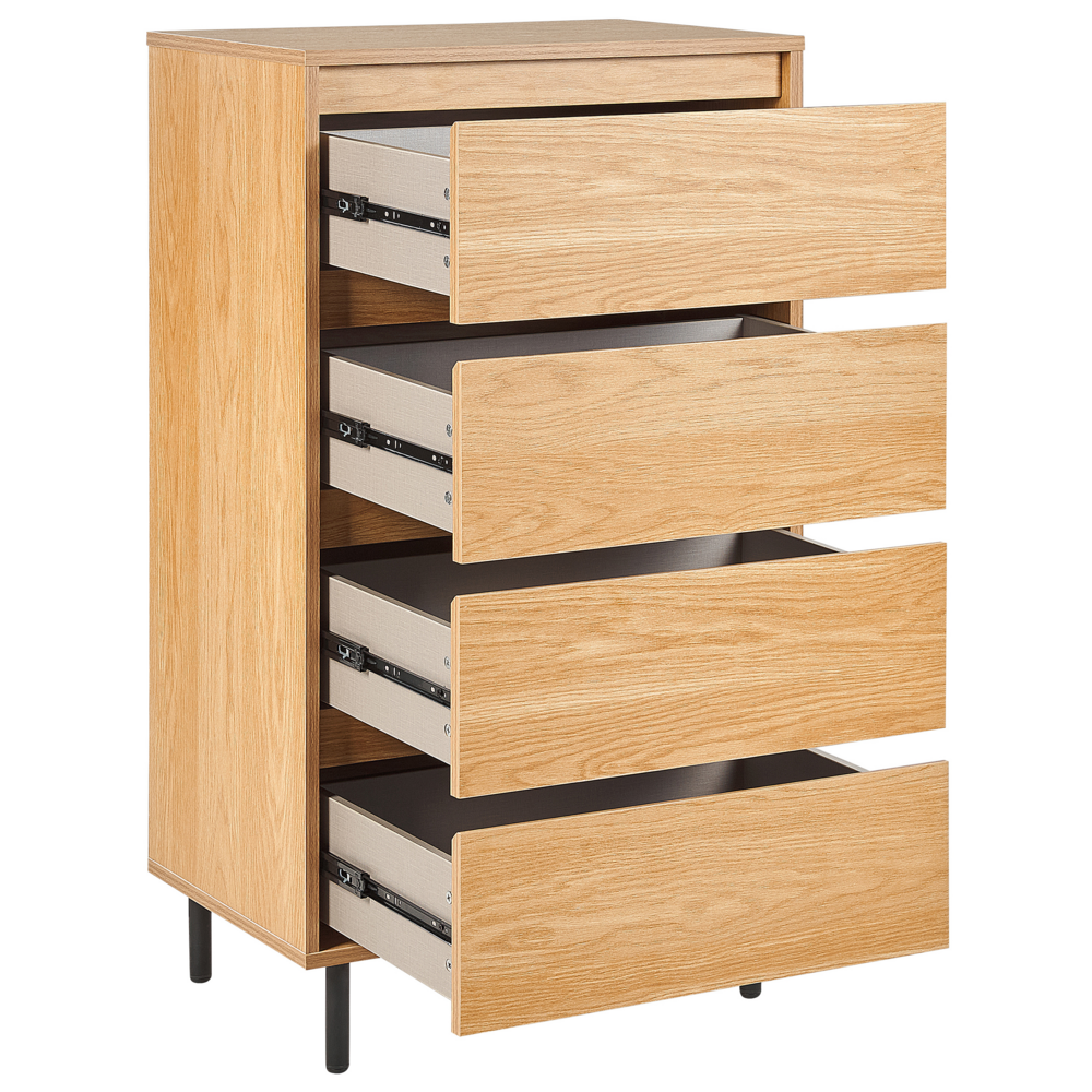 Cassettiera in legno chiaro metallo gambe nere 60 x 40 x 104 cm con 4 cassetti soggiorno camera da letto corridoio mobile contenitore stile scandinavo