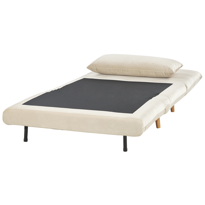 Divano letto piccolo in velluto beige chiaro 1 posto letto pieghevole senza braccioli scandinavo