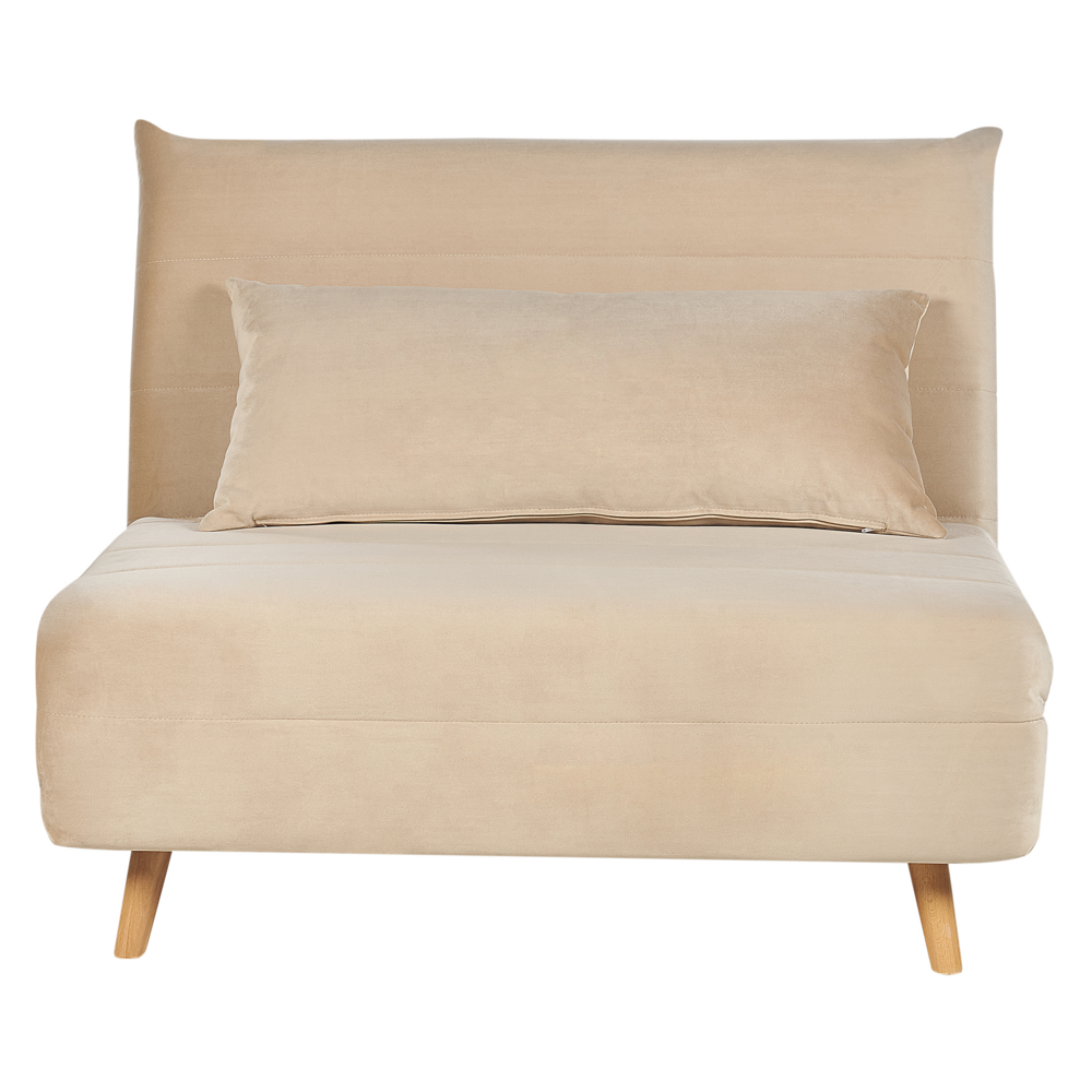 Divano letto piccolo in velluto beige 1 posto letto pieghevole senza braccioli scandinavo