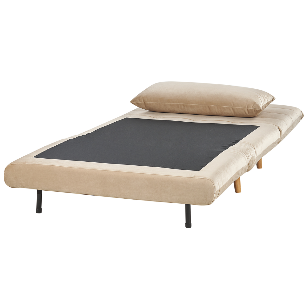Divano letto piccolo in velluto beige 1 posto letto pieghevole senza braccioli scandinavo