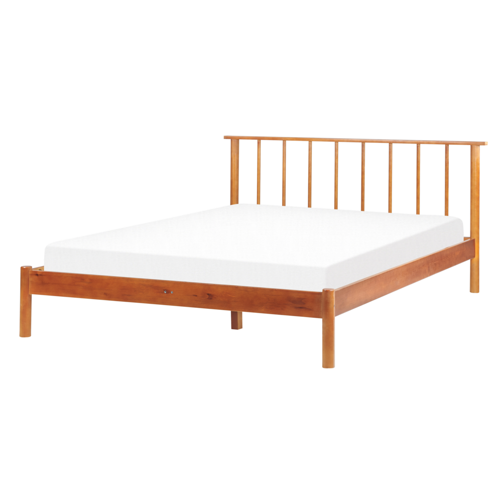 Letto matrimoniale in legno di pino chiaro misura 140 x 200 cm con testiera a doghe in stile rustico minimalista