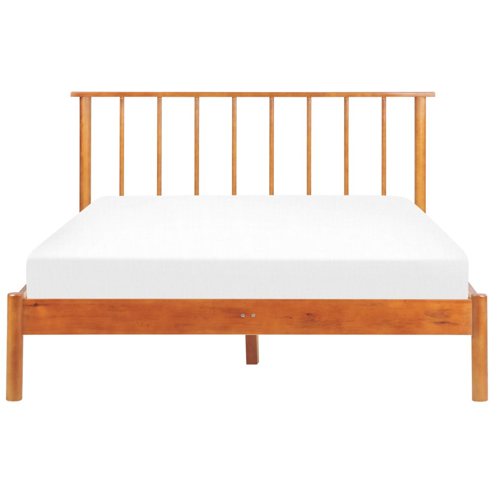 Letto matrimoniale in legno di pino chiaro misura 140 x 200 cm con testiera a doghe in stile rustico minimalista