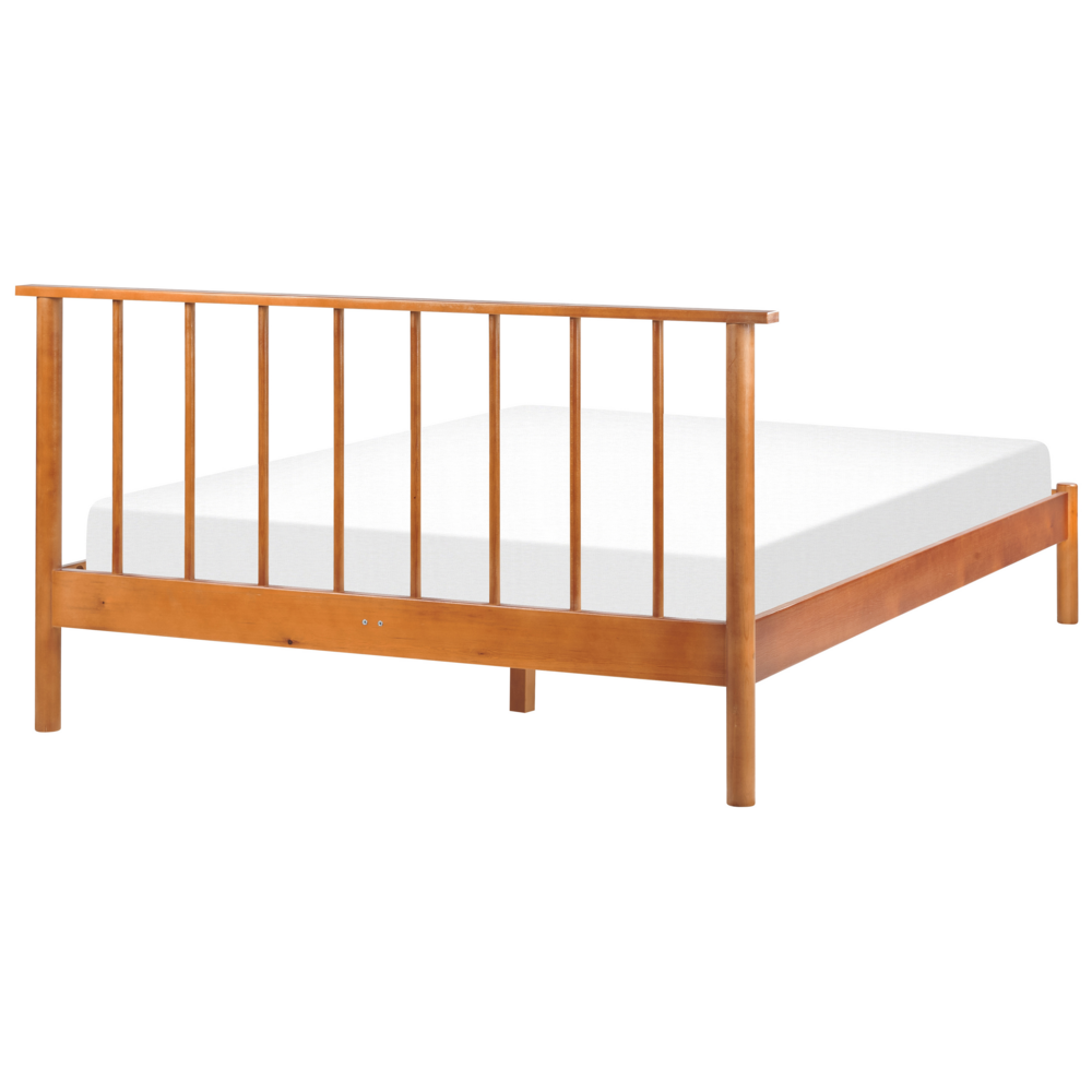 Letto matrimoniale in legno di pino chiaro misura 140 x 200 cm con testiera a doghe in stile rustico minimalista