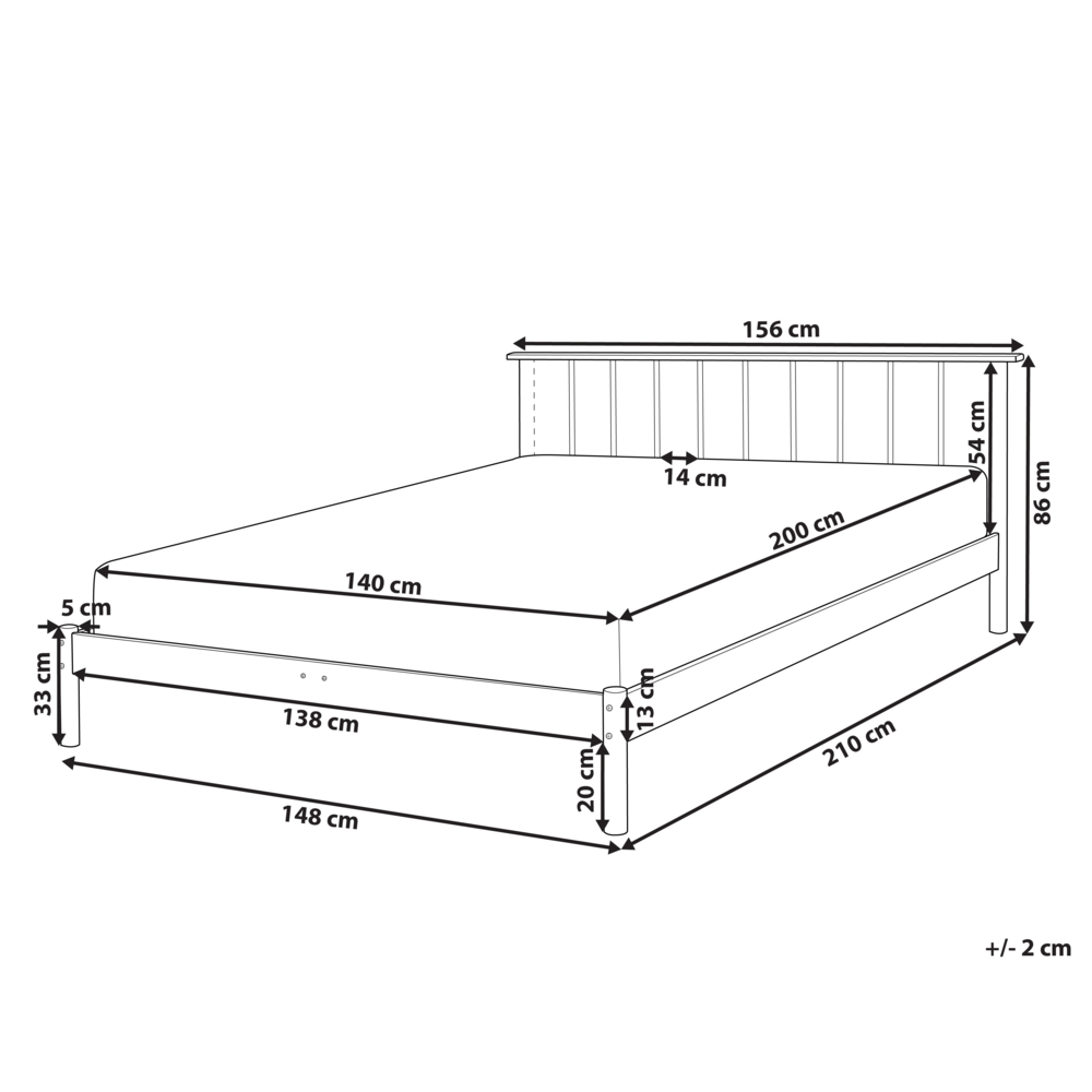 Letto matrimoniale in legno di pino chiaro misura 140 x 200 cm con testiera a doghe in stile rustico minimalista