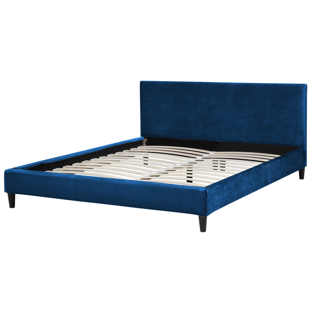 Letto 160 x 200 cm con rete a doghe in velluto blu contemporaneo
