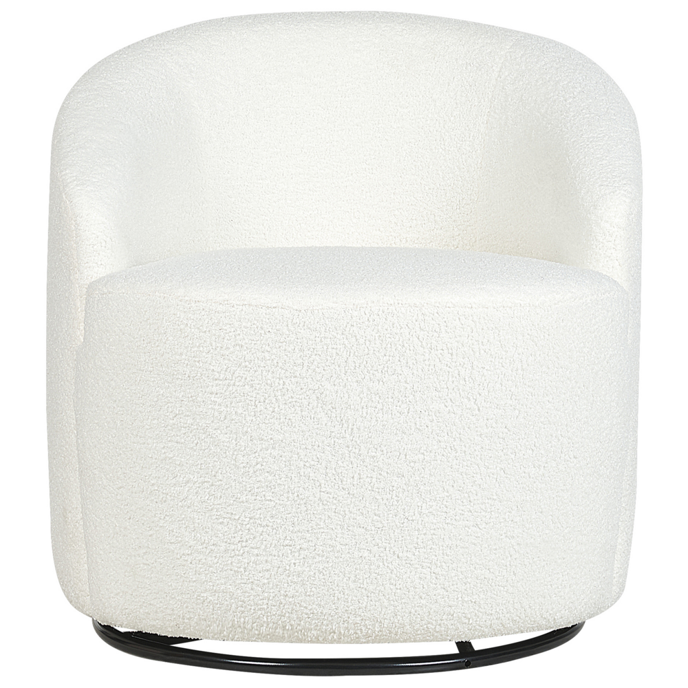 Poltrona Poltroncina Glamour Art Deco Boucle Bianco con base Girevole 360° Stile Retro Glamour Art Deco dorato