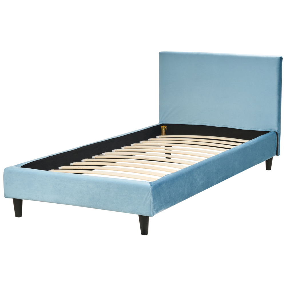 Letto singolo in Velluto azzurro con rete a doghe 90 x 200 cm stile contemporaneo
