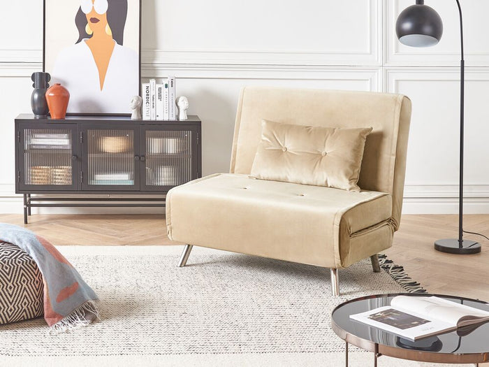 Divano letto di colore beige velluto imbottito poltrona letto singolo pieghevole soggiorno