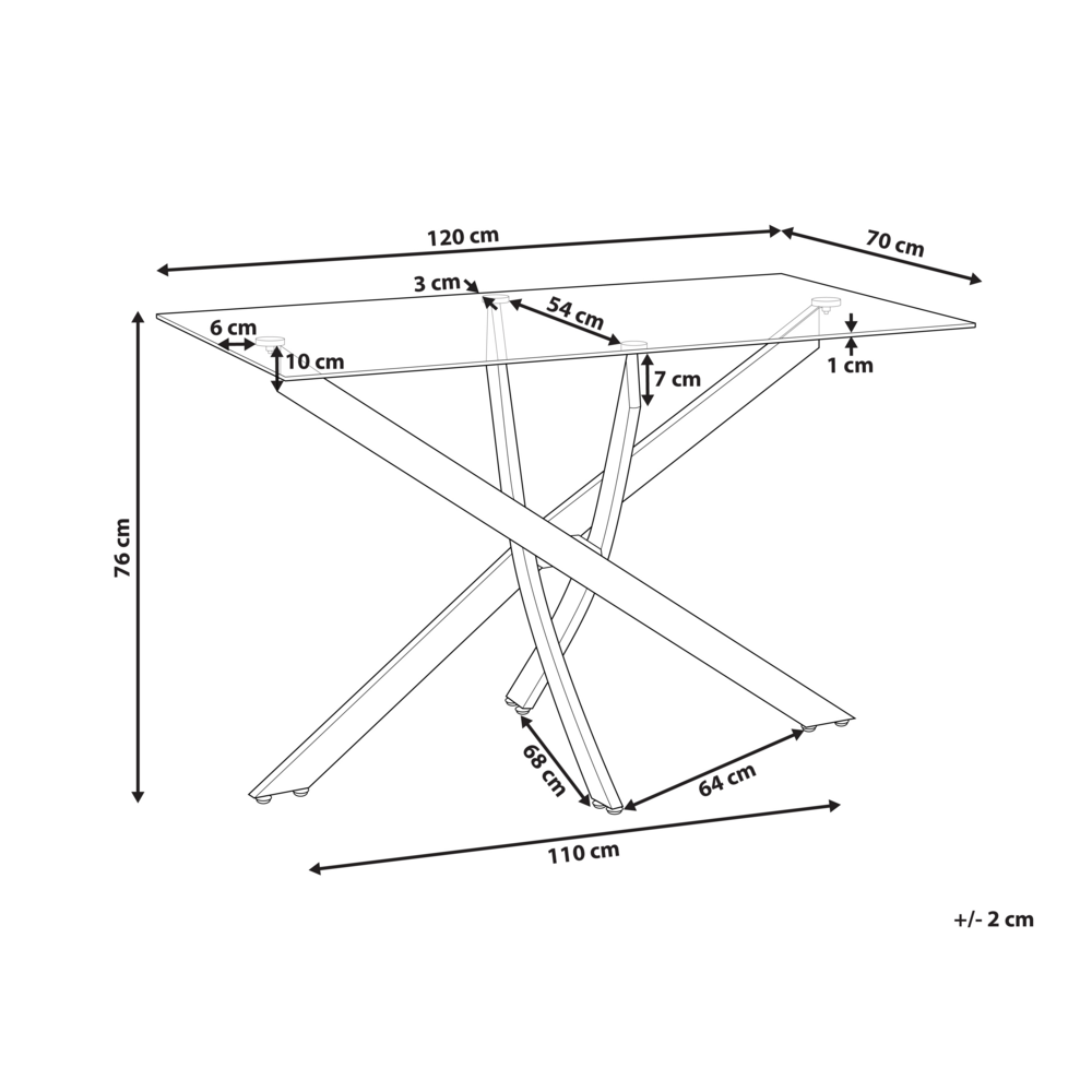 Tavolo da pranzo Oro con piano in vetro temperato Rettangolare 120 x 70 cm Capacità 4 persone Design moderno