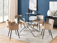 Tavolo da pranzo rotondo piano in vetro temperato gambe in argento ⌀ 120 elegante glamour