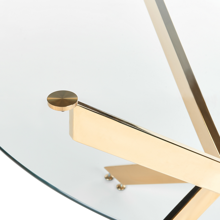 Tavolo da pranzo rotondo piano in vetro temperato gambe in oro ⌀ 120 elegante glamour