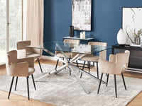 Tavolo da pranzo rettangolare con piano in vetro temperato trasparente 160 x 90 cm gambe in argento 4 persone design moderno