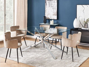 Tavolo da pranzo rettangolare con piano in vetro temperato trasparente 160 x 90 cm gambe in argento 4 persone design moderno