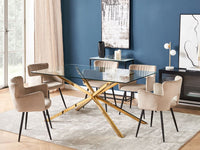 Tavolo da pranzo rettangolare con piano in vetro temperato trasparente 160 x 90 cm gambe in oro 4 persone design moderno