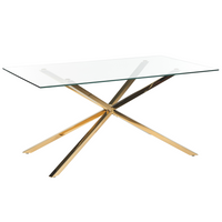 Tavolo da pranzo rettangolare con piano in vetro temperato trasparente 160 x 90 cm gambe in oro 4 persone design moderno