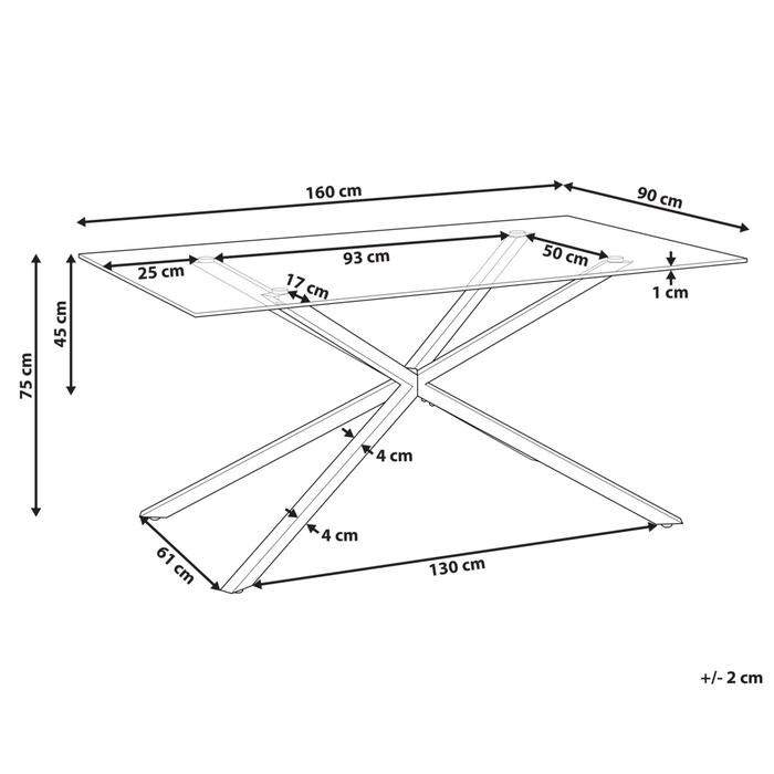 Tavolo da pranzo rettangolare con piano in vetro temperato trasparente 160 x 90 cm gambe in oro 4 persone design moderno