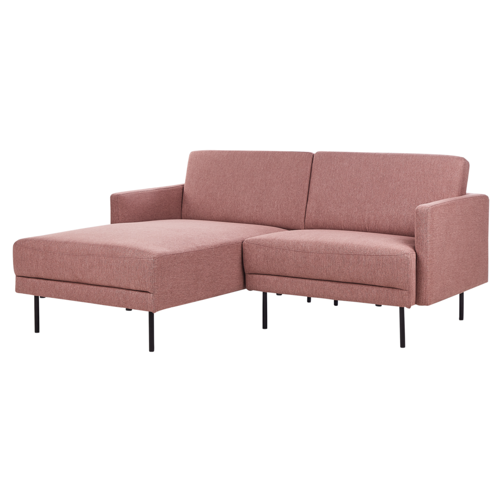 Divano angolare in poliestere rosa 192 x 155 Divano a 2 posti imbottito con gambe in metallo, tessuto e schienale imbottito, moderno e minimalista