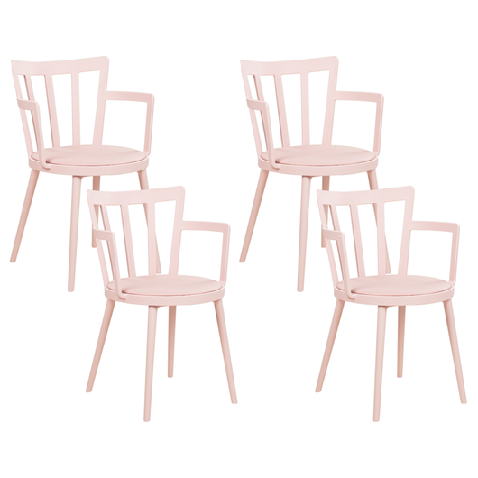 Set di 4 sedie da pranzo Seduta imbottita sintetica rosa Schienale aperto in ecopelle con braccioli Soggiorno moderno minimalista
