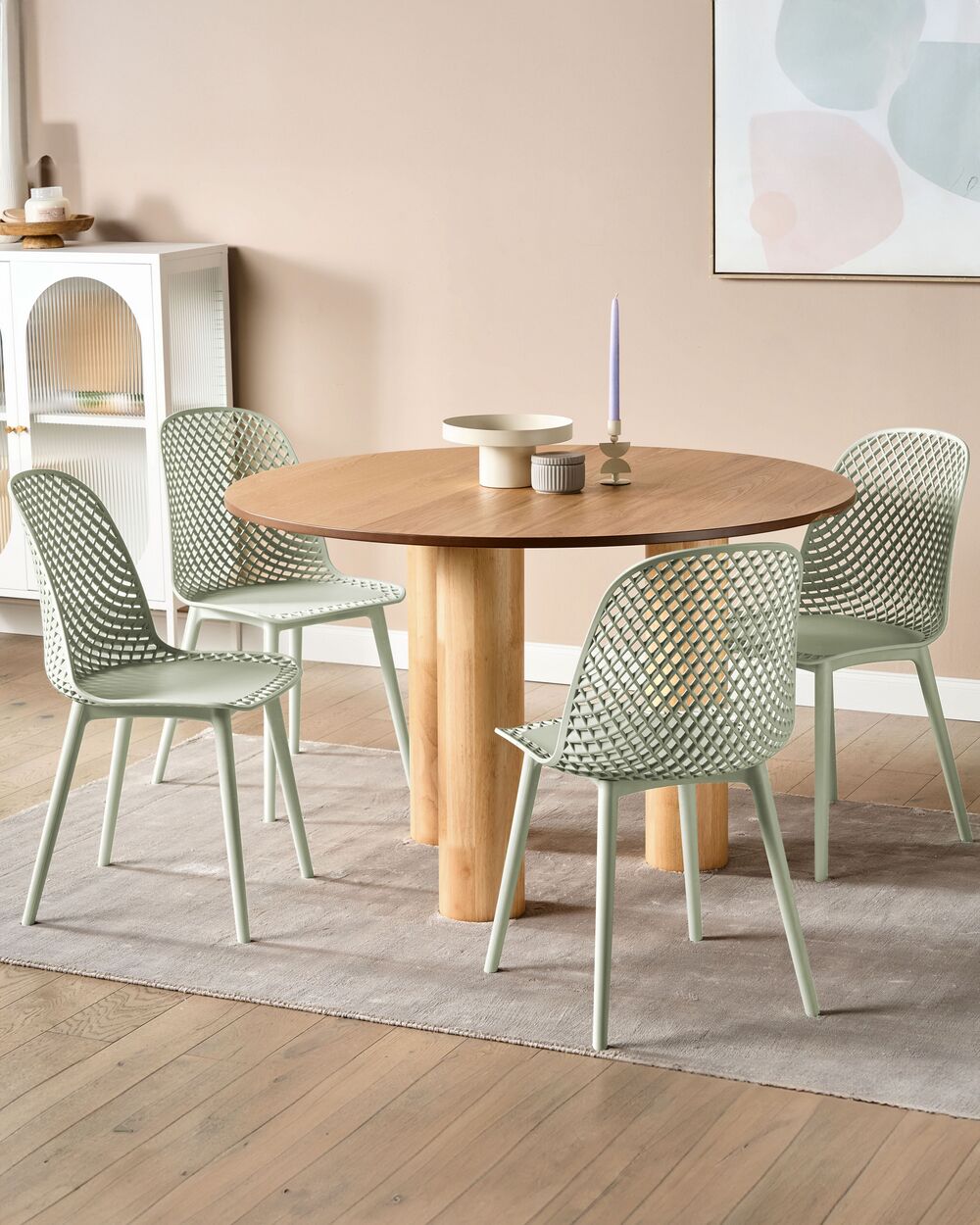 Set di 4 sedie da pranzo Seduta e gambe sintetiche verde chiaro Schienale a rete aperto Design moderno e minimalista