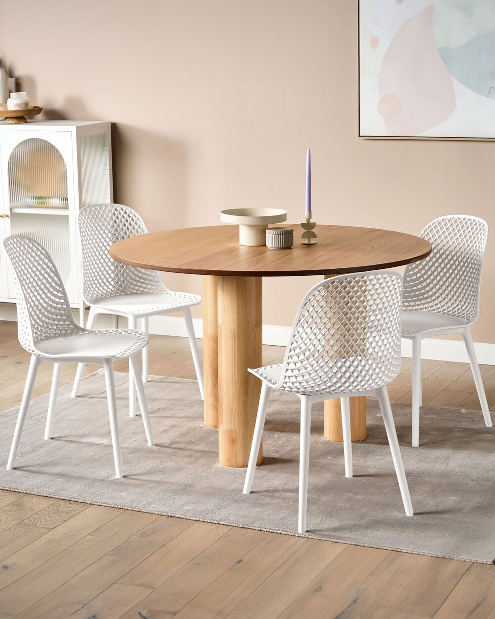 Set di 4 sedie da pranzo Seduta e gambe sintetiche bianco Schienale a rete aperto Design moderno e minimalista