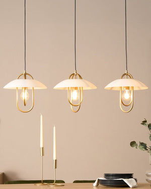 Lampada a sospensione in metallo bianco e oro realizzata a mano con illuminazione a 3 punti Luci decorative moderne Arredamento per il soggiorno