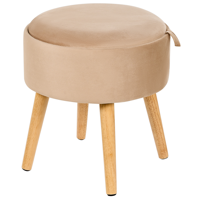 Pouf in velluto imbottito beige con vassoio contenitore stile glamour elegante soggiorno camera da letto