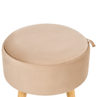 Pouf in velluto imbottito beige con vassoio contenitore stile glamour elegante soggiorno camera da letto