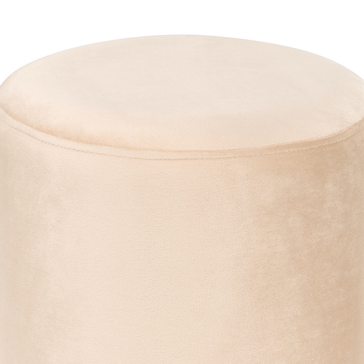 Pouf imbottito in velluto beige e rattan intrecciato a forma di anello solido glamour