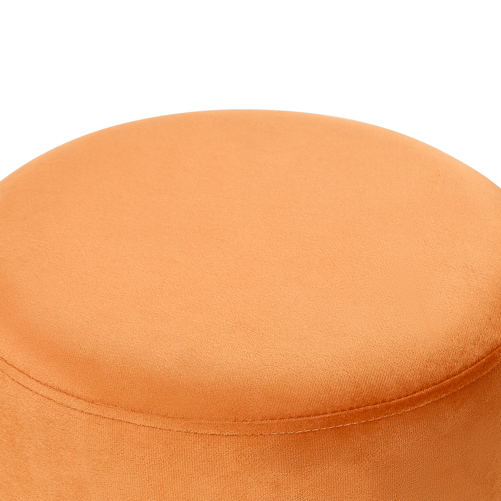 Pouf imbottito in velluto arancione e rattan intrecciato a forma di anello solido glamour