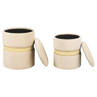 Set di 2 pouf in velluto beige chiaro e rattan camera da letto stile boho moderno contemporaneo