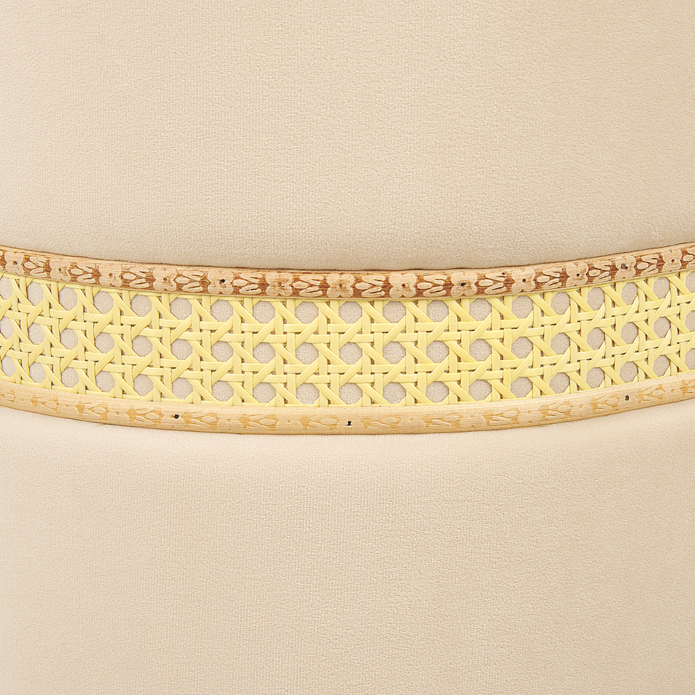 Set di 2 pouf in velluto beige chiaro e rattan camera da letto stile boho moderno contemporaneo