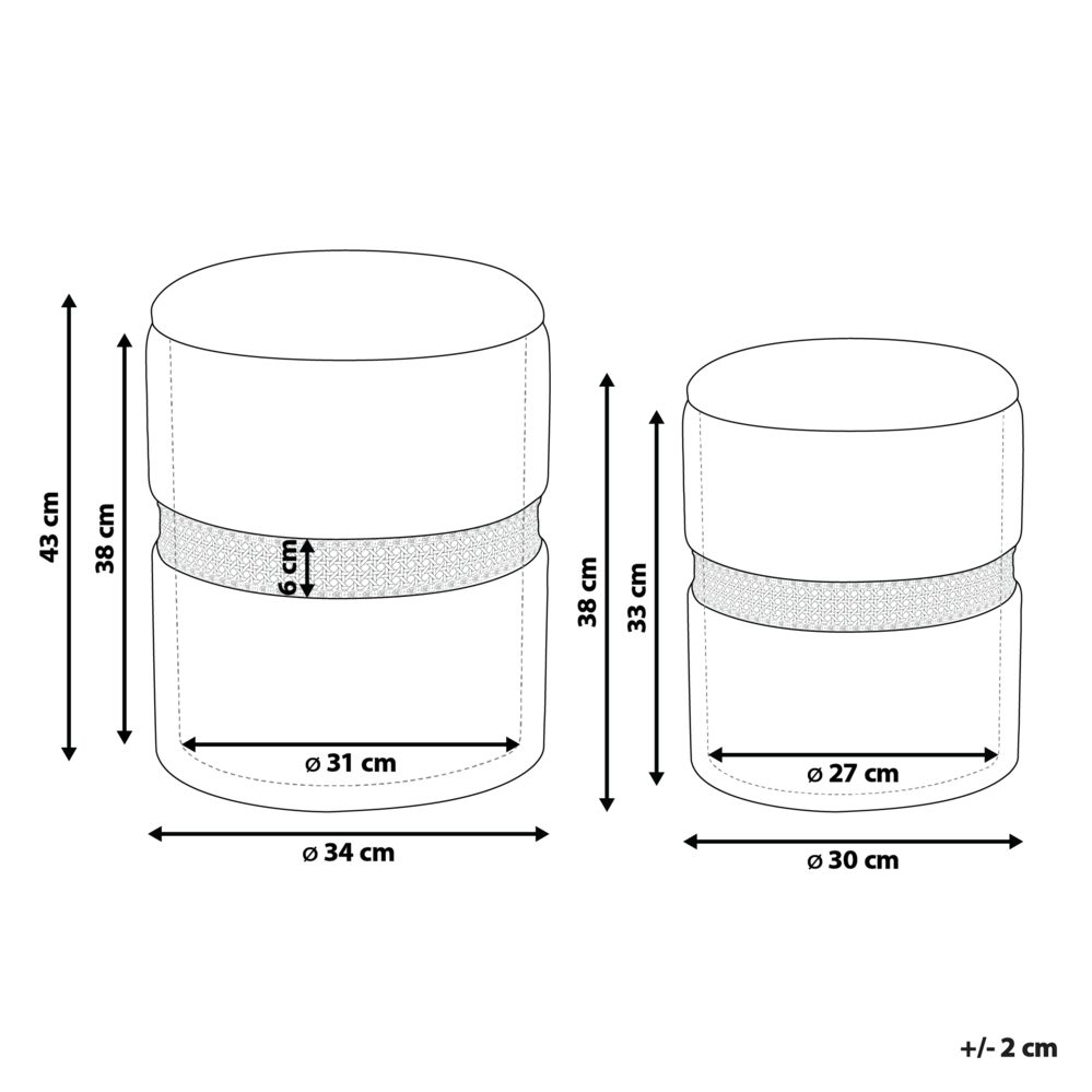 Set di 2 pouf in velluto beige chiaro e rattan camera da letto stile boho moderno contemporaneo