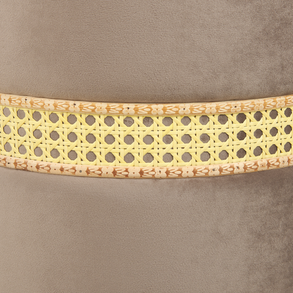 Set di 2 pouf in velluto tortora e rattan stile boho contemporaneo camera da letto