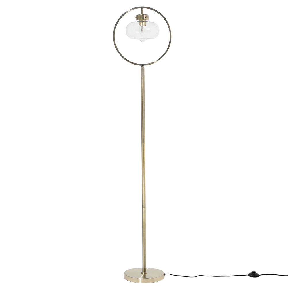 Lampada da terra in metallo dorato 165 cm rotondo aperto con paralume geometrico a bulbo nudo