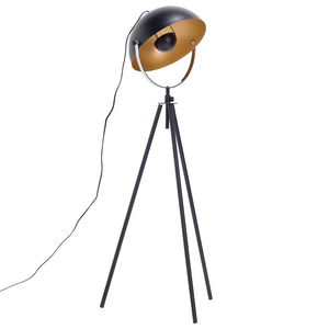 Lampada da Terra Nera con Metallo dorato 170 cm Base Treppiede Paralume Orientabile Design Industriale