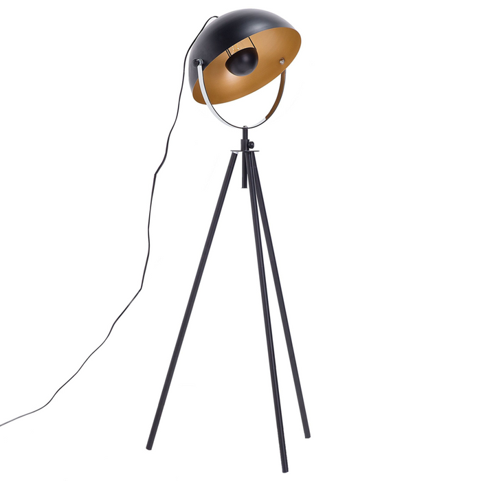 Lampada da Terra Nera con Metallo dorato 170 cm Base Treppiede Paralume Orientabile Design Industriale