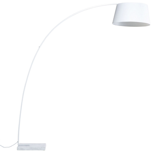 Lampada da terra in metallo bianco 234 cm con struttura curva paralume in policotone paralume a tamburo con base in marmo dal design moderno