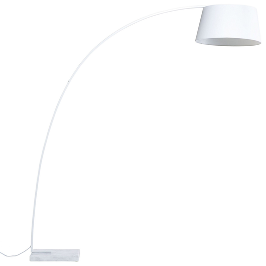 Lampada da terra in metallo bianco 234 cm con struttura curva paralume in policotone paralume a tamburo con base in marmo dal design moderno