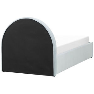 Letto con Contenitore in Velluto azzurro, Misura Singola 90 x 200 cm Design Minimalista Retro con Testiera a Mezza Luna con contenitore