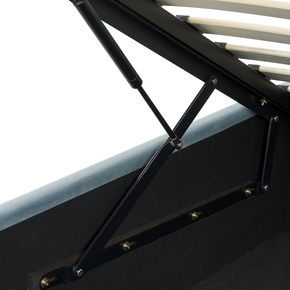 Letto con Contenitore in Velluto azzurro, Misura Singola 90 x 200 cm Design Minimalista Retro con Testiera a Mezza Luna con contenitore