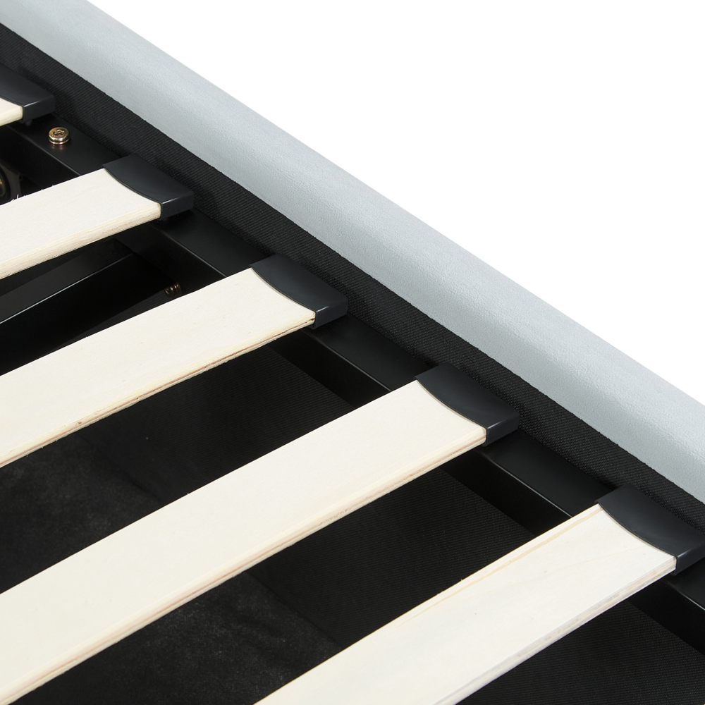 Letto con Contenitore in Velluto azzurro, Misura Singola 90 x 200 cm Design Minimalista Retro con Testiera a Mezza Luna con contenitore