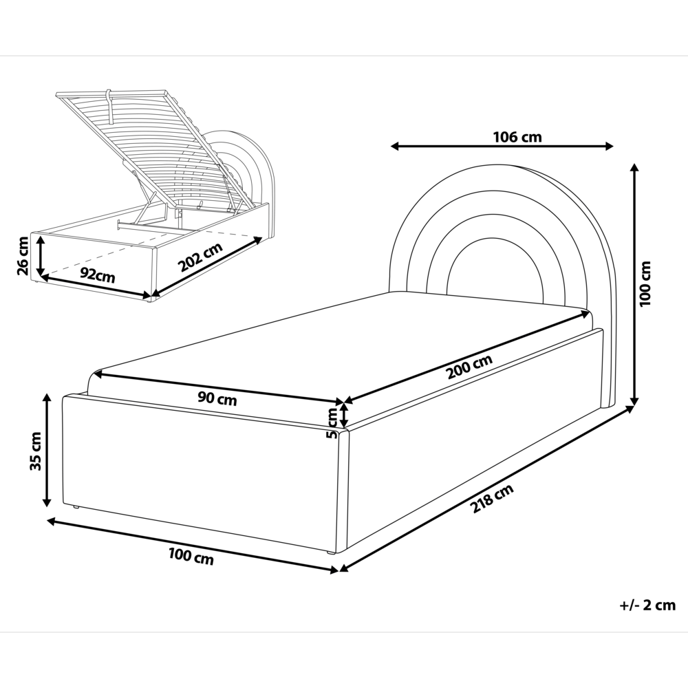Letto con Contenitore in Velluto beige, Misura Singola 90 x 200 cm Design Minimalista Retro con Testiera a Mezza Luna con contenitore