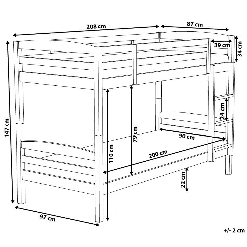 Letto a castello letto doppio in legno di pino scuro singola misura 90 x 200 per bambini in cameretta