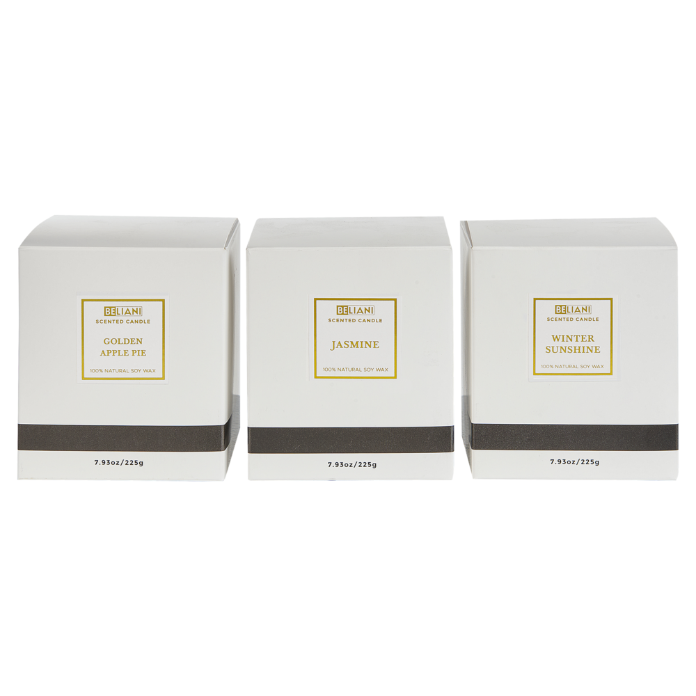 Set di 3 candele profumate in cera di soia 100% fragranza floreale frutta fresca crostata di mele, gelsomino e sole d'inverno stoppino cotone fragranza fruttata floreale