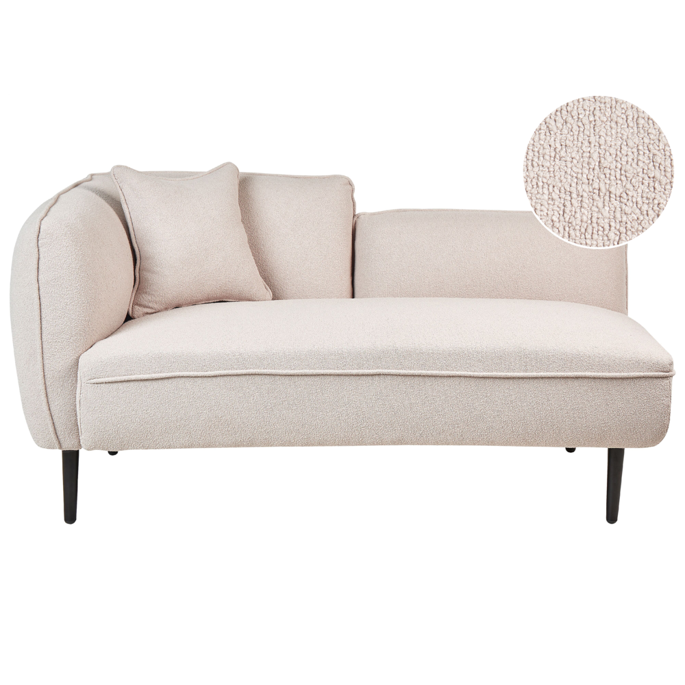 Chaise longue Sinistra in poliestere beige chiaro con cuscino e gambe metallo da salotto